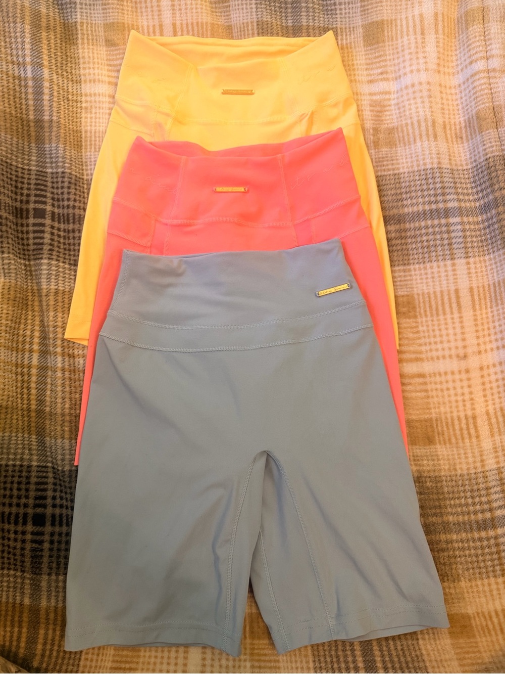 Gymshark Women's High-Waist Athletic Bike Shorts - Yellow, Pink, Blue bundle